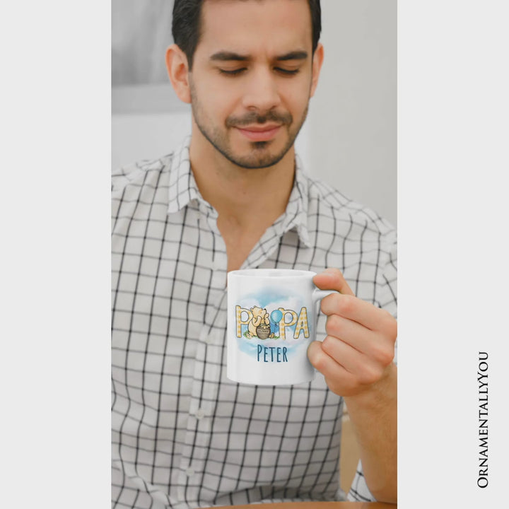 Gingham Papa Winnie-the-Pooh Personalized Mug, 1926 A.A. Milne Dad Family Gift with Custom Name