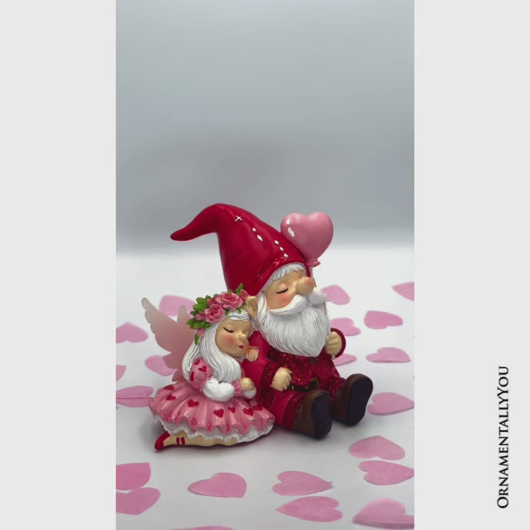 Whimsical Love Story Gnome Couple Small Figurine, 4" Cute and Small Valentine's Day Gift Mini Statue