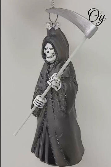 Grim Reaper Horror Glass Ornament, Spooky Halloween Christmas Tree Resin Decoration