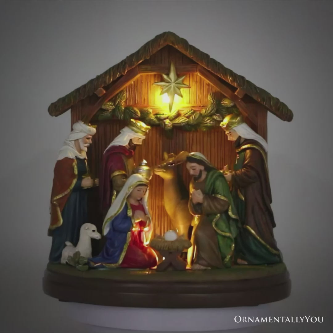 Radiant Nativity Scene Handcrafted Statue Figurine, 7" Birth of Jesus Christian Home Decoration