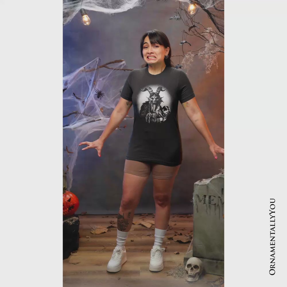 Krampus Spooky Portrait T-Shirt, Horror Villain Theme Halloween Tee