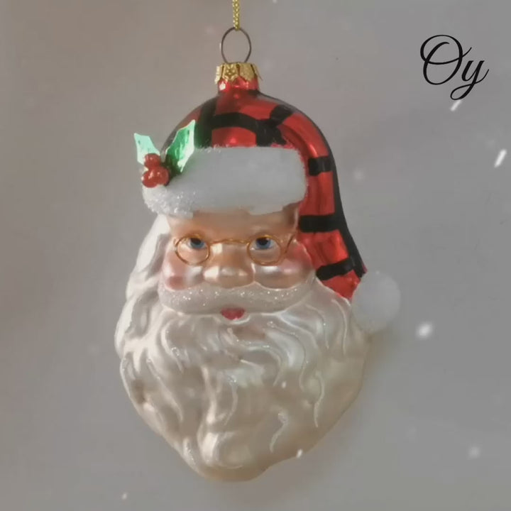 Cheerful Santa Head Sparkling Glass Christmas Ornament