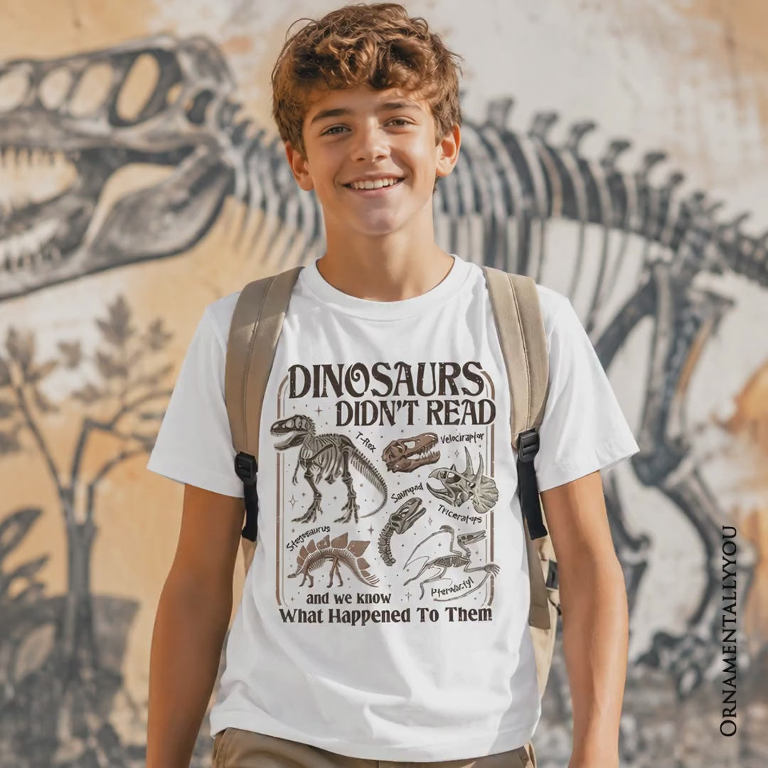 Kids Dinosaurs Didn't Read T-Shirt, Funny Youth Tee for Book Lovers