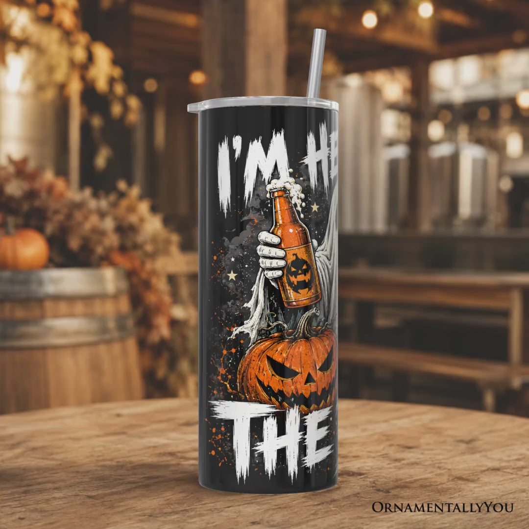 I'm Here for the Boos Ghost 20oz Personalized Tumbler With Lid and Stainless Steel Straw, Funny Halloween Beer Pumpkin Gift Cup
