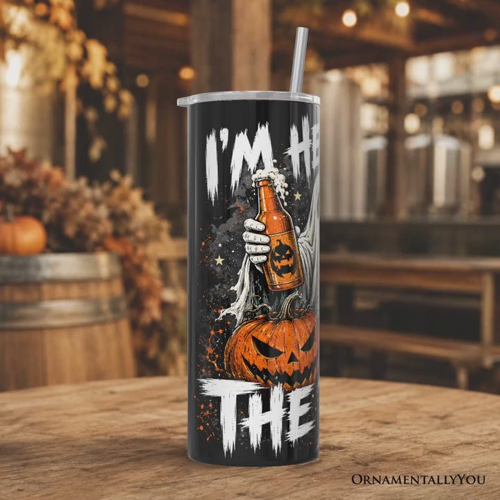 I'm Here for the Boos Ghost 20oz Personalized Tumbler With Lid and Stainless Steel Straw, Funny Halloween Beer Pumpkin Gift Cup
