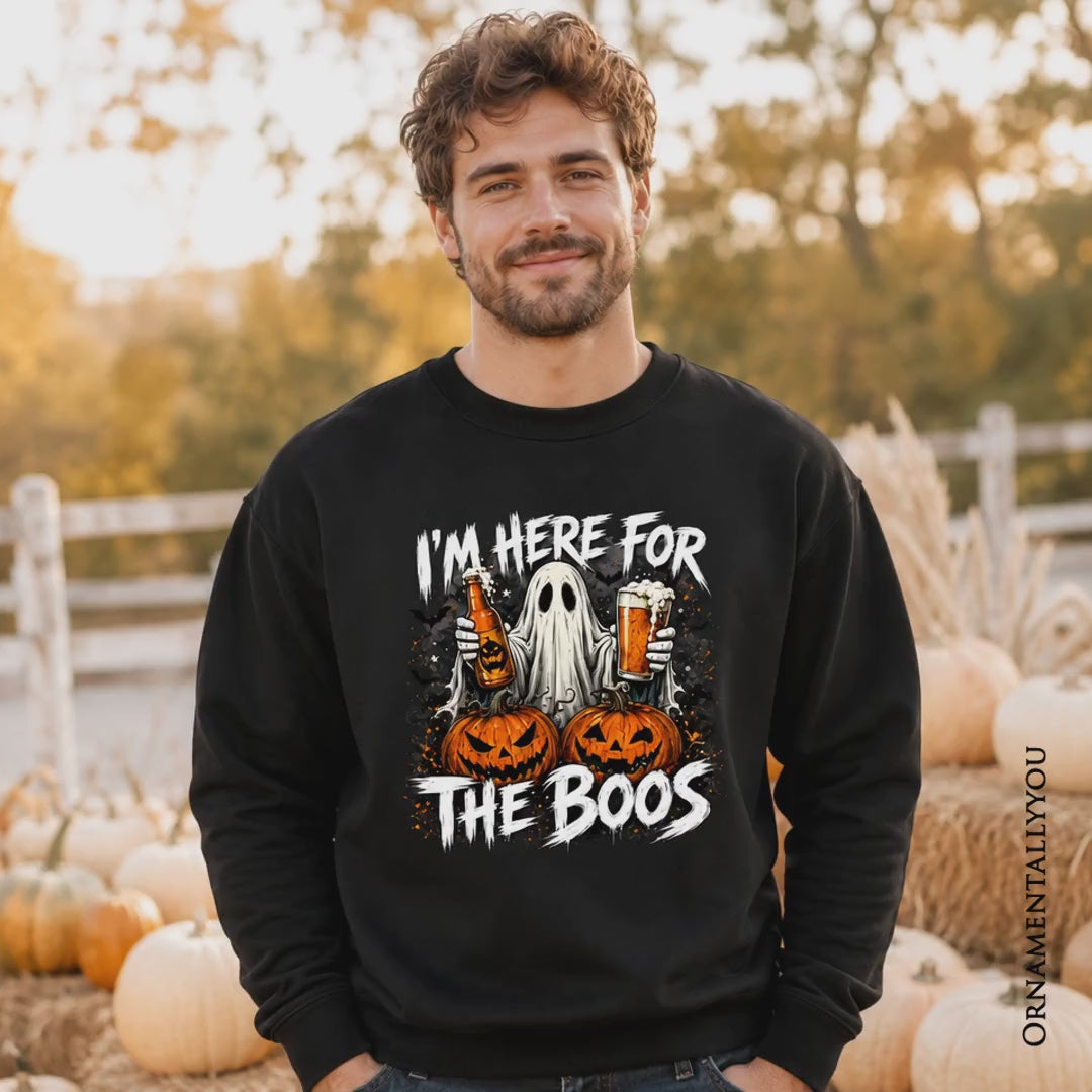 I'm Here for the Boos Ghost Sweatshirt, Funny Halloween Beer Pumpkin Sweater