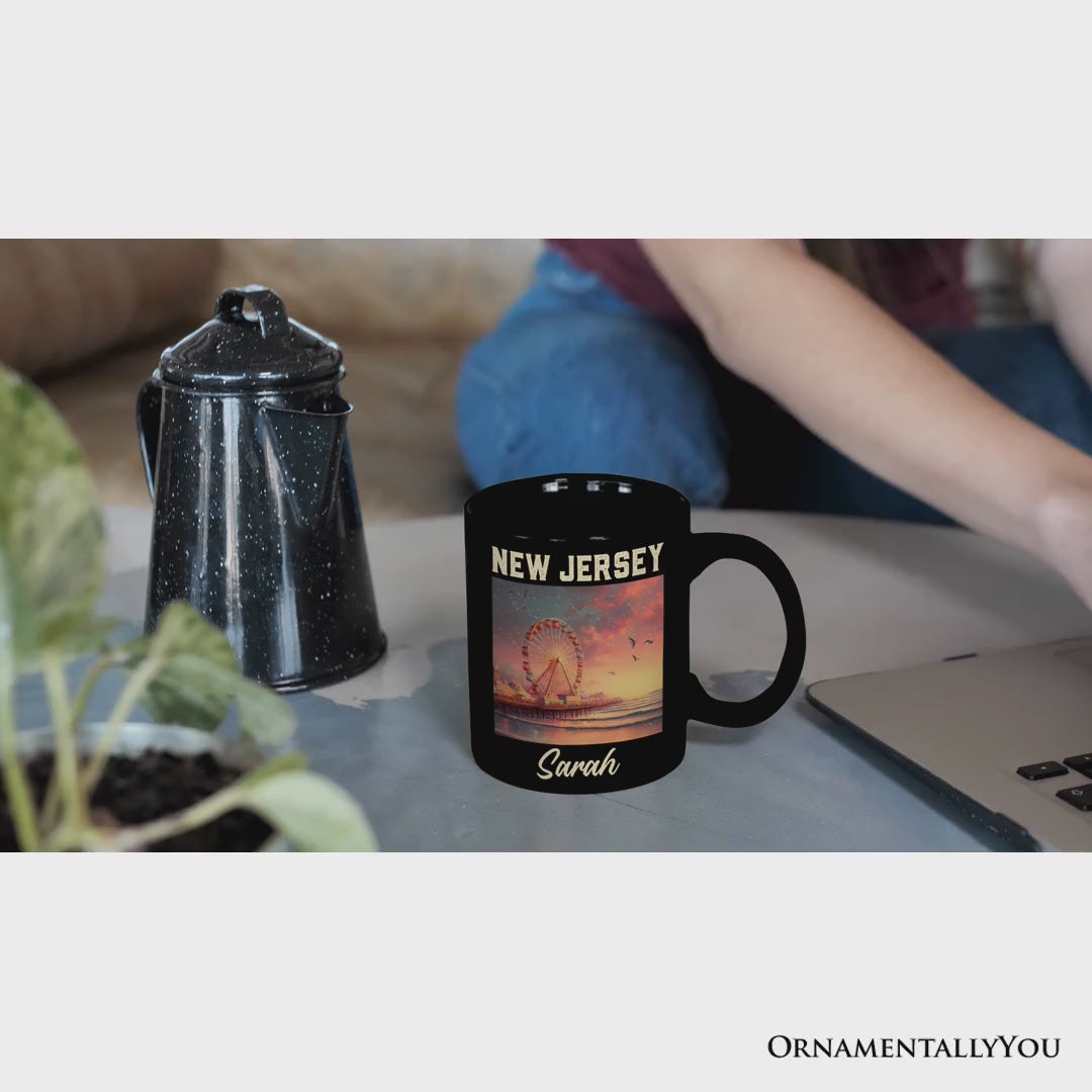 Vibrant The Wheel New Jersey State Personalized Mug, Atlantic City Shore Gift and East Coast Souvenir with Custom Name