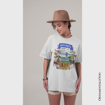 Artistic North Dakota State Themes and Landmarks T-Shirt, Tee for History and Travel Lovers