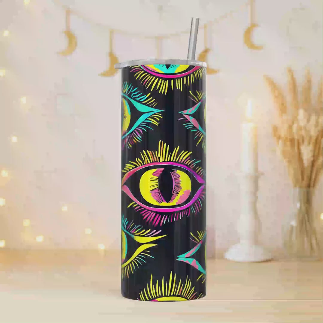 Neon Evil Eye 20oz Personalized Tumbler With Lid and Stainless Steel Straw, Colorful Mystical Protection Gift Cup