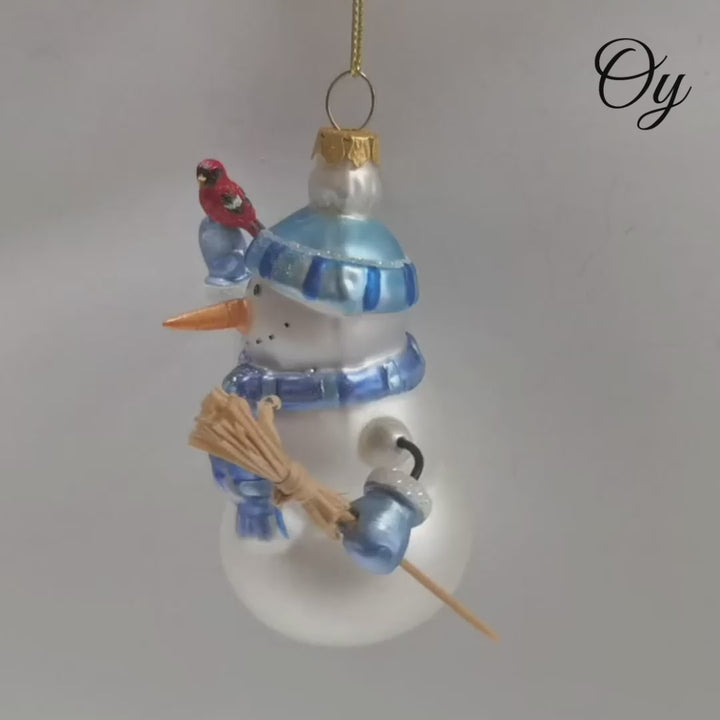 Classic Winter Snowman Set of 4 Glass Christmas Ornaments, Nostalgic Holiday Collection Set