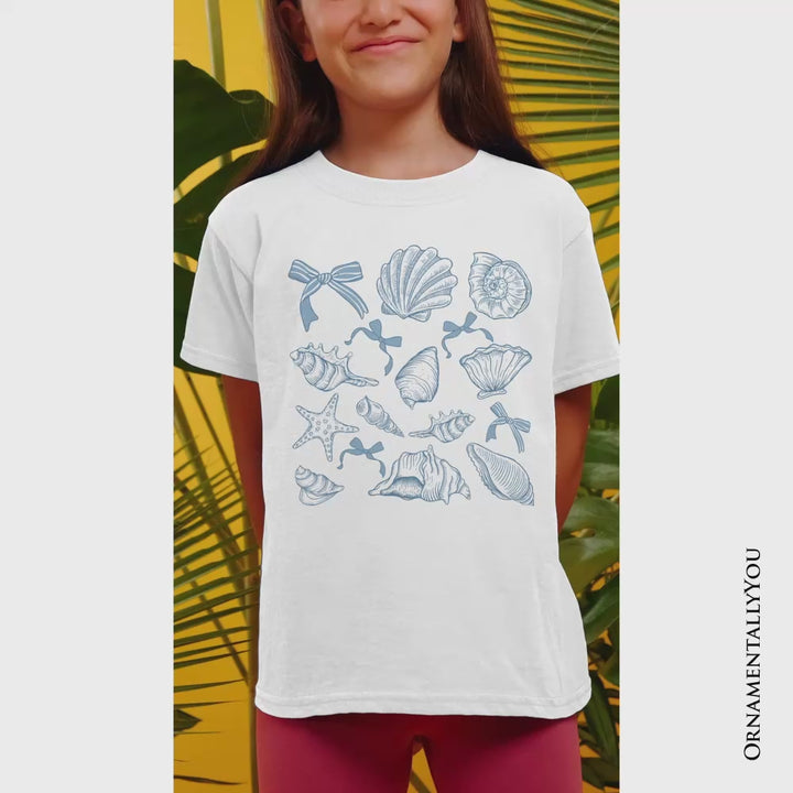 Kids Coquette Seashell Summer Vibe T-Shirt, Retro Beach Tee Gift for Ocean Lover