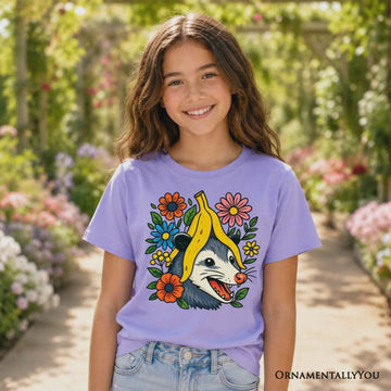 Banana Possum Floral Kids T-Shirt, Funny Animal Tee for Youth Girls