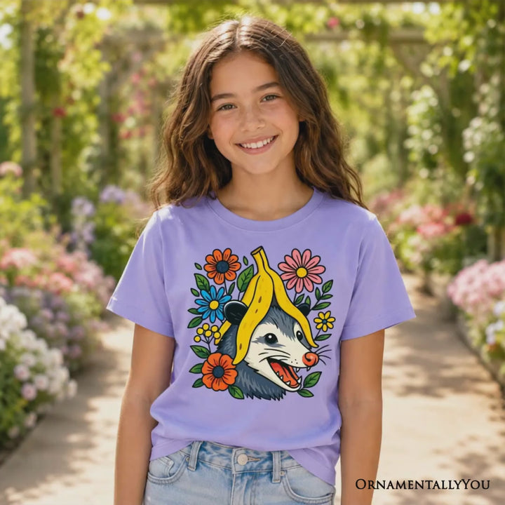Banana Possum Floral Kids T-Shirt, Funny Animal Tee for Youth Girls
