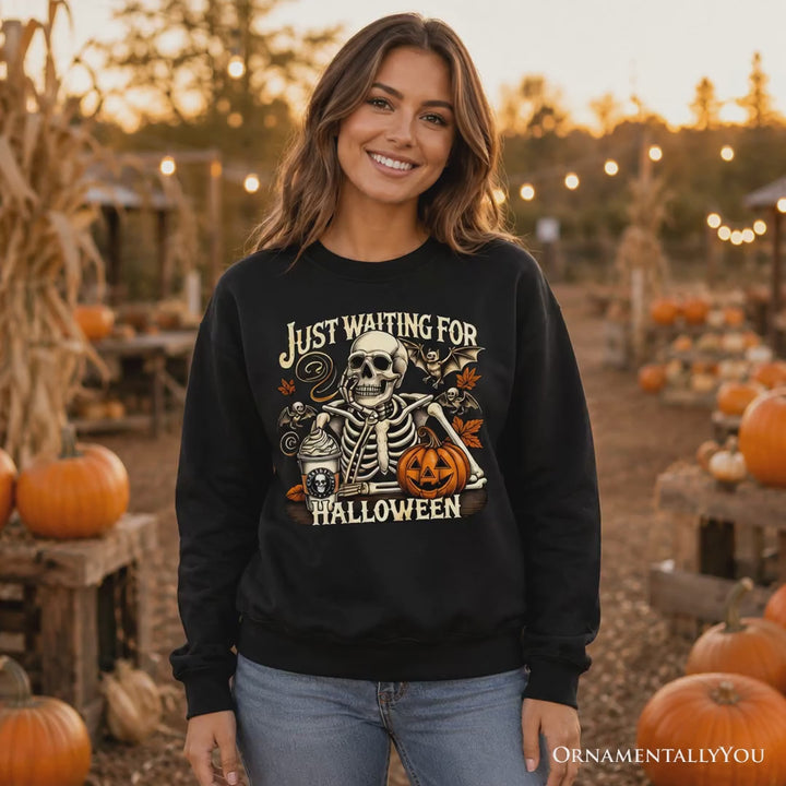 Just Waiting for Halloween Sweatshirt, Spooky Skeleton Sweater for Autumn Season