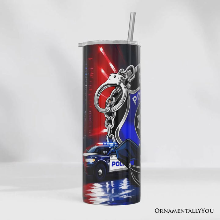 Police Badge and Patrol Car 20oz Personalized Tumbler With Lid and Stainless Steel Straw, Law Enforcement Appreciation Gift Cup