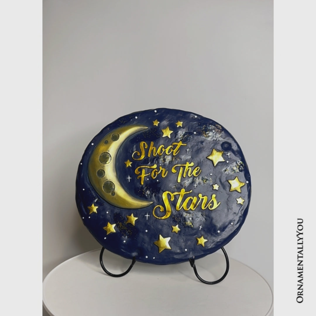 Shoot for the Stars Stepping Stone, 9.5" Galactic Moon and Stars Space Themed Gift