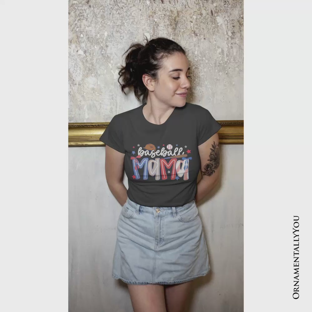 Baseball Mama Preppy Bow T-Shirt, Girly Sports Mom Tee