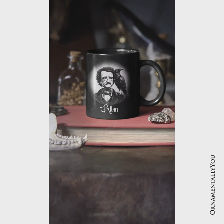 Edgar Allan Poe Spooky Portrait Personalized Mug Horror Villain Theme Halloween Gift with Custom Name