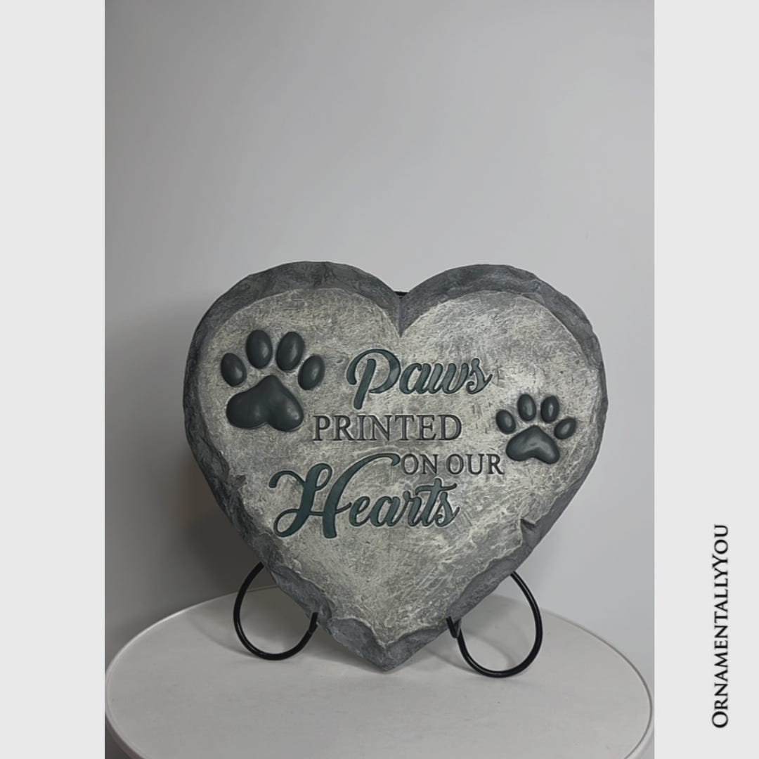 Paws Printed on our Hearts Memorial Stepping Stone for Pet, 9.5" Dog Funeral and Pet Cemetery Decor