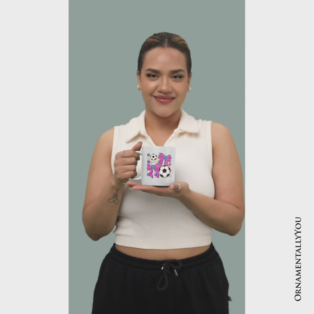 Soccer Coquette Pink Bow Mug, Preppy Game Day Gift