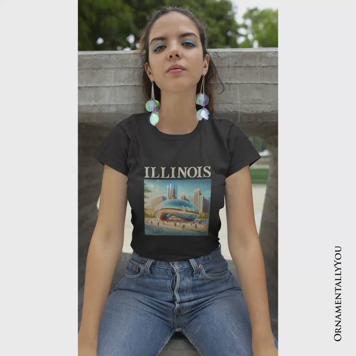 Modern Illinois State Cloud Gate T-Shirt, Iconic Chicago Bean Tee and Urban Landmark Souvenir
