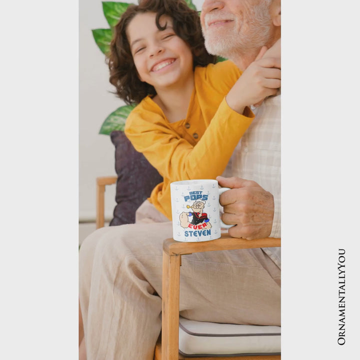 Best Pops Ever Personalized Mug, Classic Popeye the Sailorman Dad Gift with Custom Name