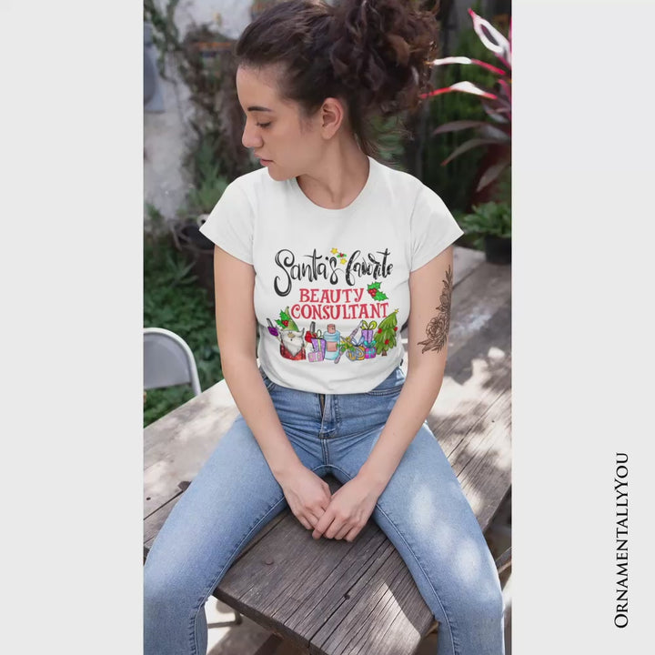 Santa's Favorite Beauty Consultant T-Shirt, Festive Holiday Christmas Tee