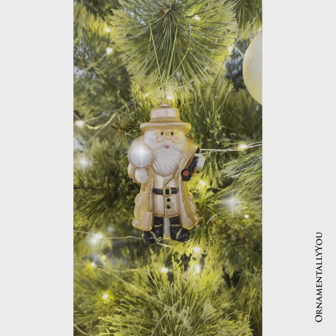 (Pre-Order) Santa the Detective Glass Christmas Ornament, Criminal Police Investigator Gift