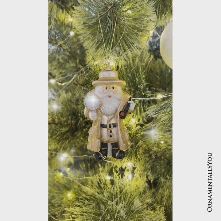 (Pre-Order) Santa the Detective Glass Christmas Ornament, Criminal Police Investigator Gift