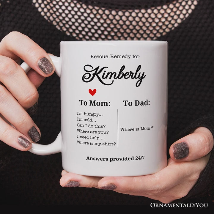 To Mom VS To Dad Funny Personalized Mug with Name, Moms Rescue Remedy Gift