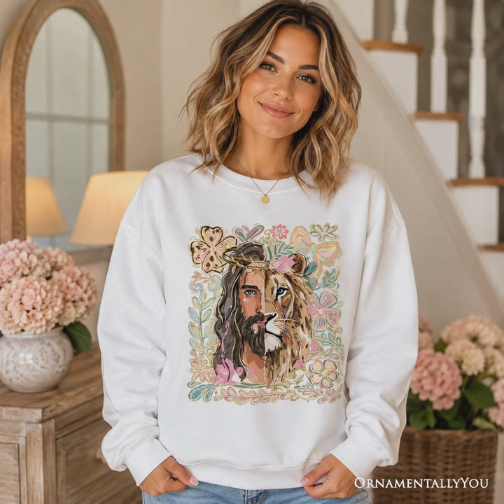 Lion of Judah Christian Sweatshirt, Floral Jesus Religious Faith Sweater
