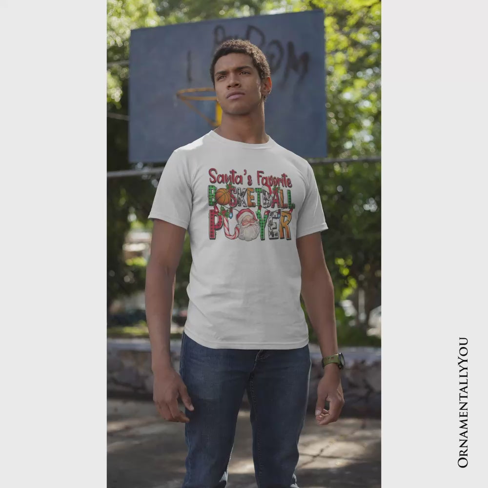 Santa’s Favorite Basketball Player Plaid Christmas T-Shirt, Sports Team Holiday Tee