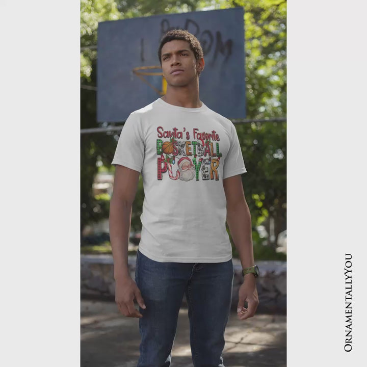 Santa’s Favorite Basketball Player Plaid Christmas T-Shirt, Sports Team Holiday Tee