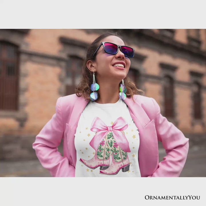 Pink Western Coquette Cowgirl Boots T-Shirt, Country Holiday Tee