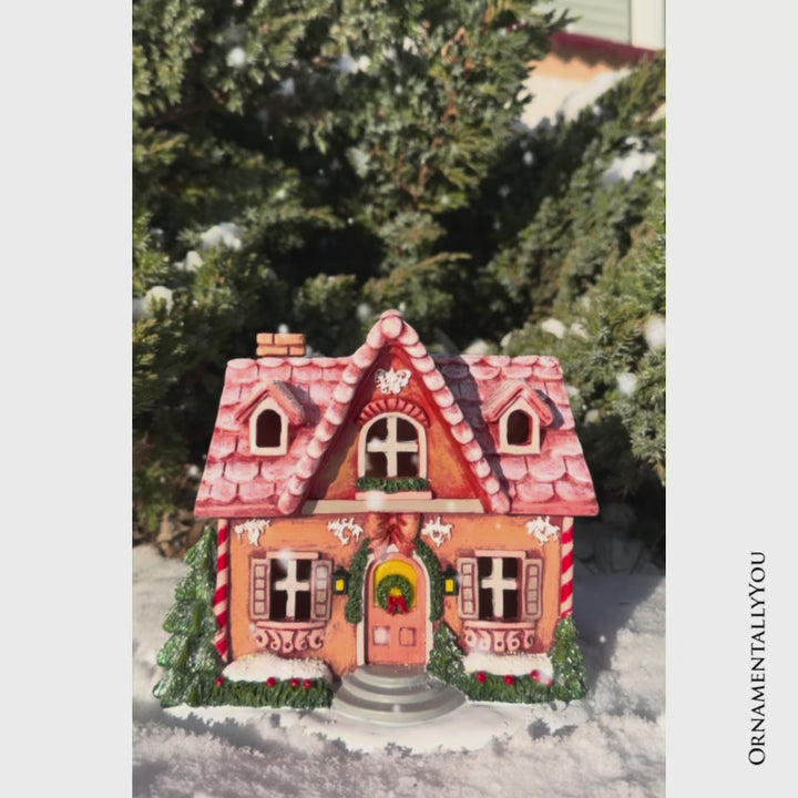 Sparkling Pink Winter Magic LED Gingerbread Home Figurine, 7" Lighted Christmas Decoration Decor