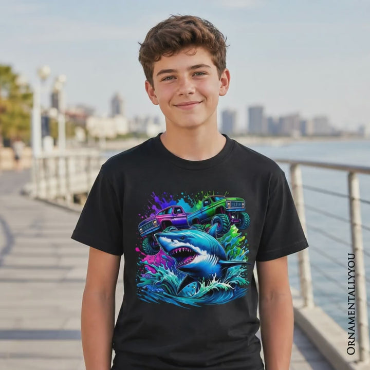 Trucks Shark Kids T-Shirt, Cool Ocean Animal Tee for Youth Boys