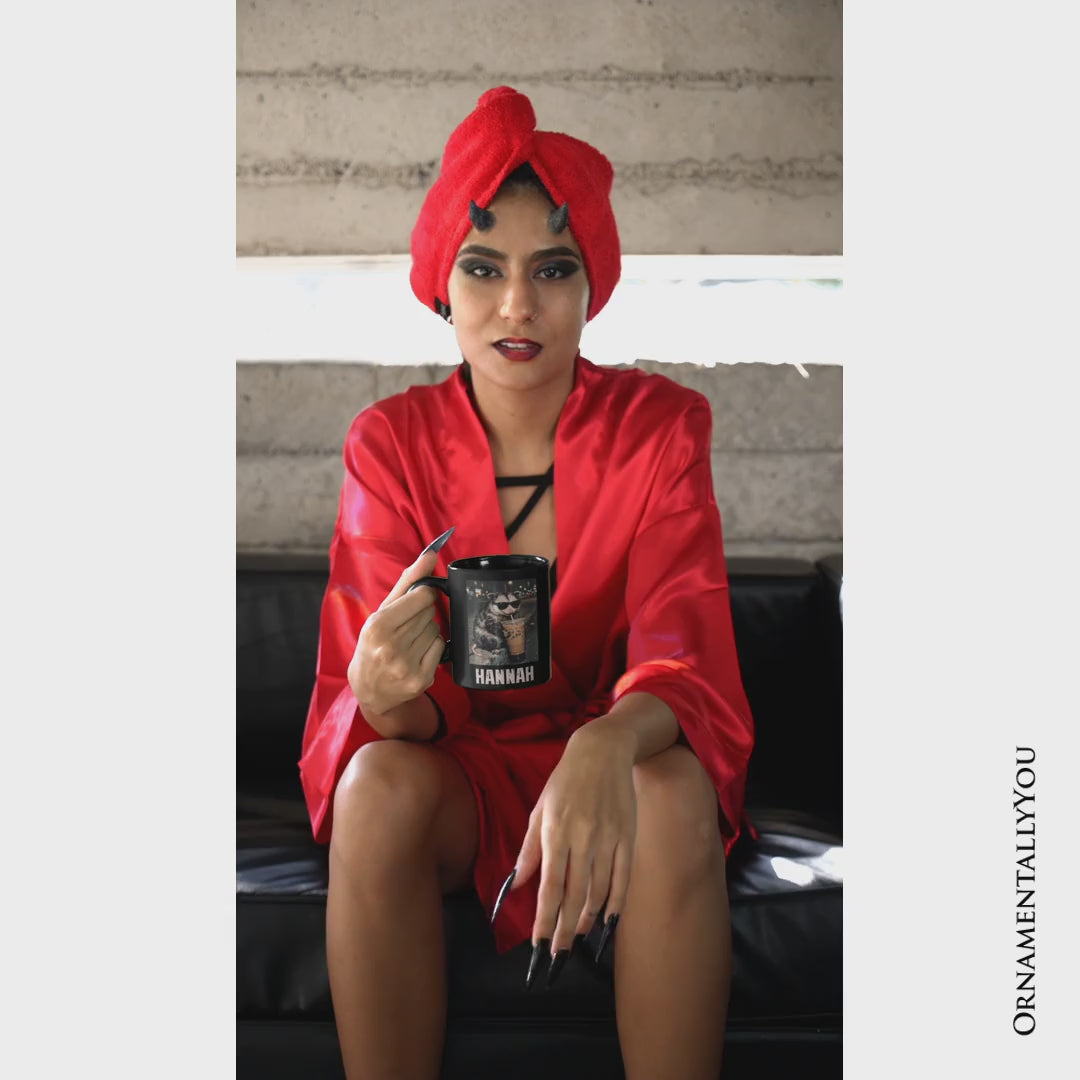 Iced Coffee Opossum Personalized Mug, Funny Animal Meme Gift with Custom Name