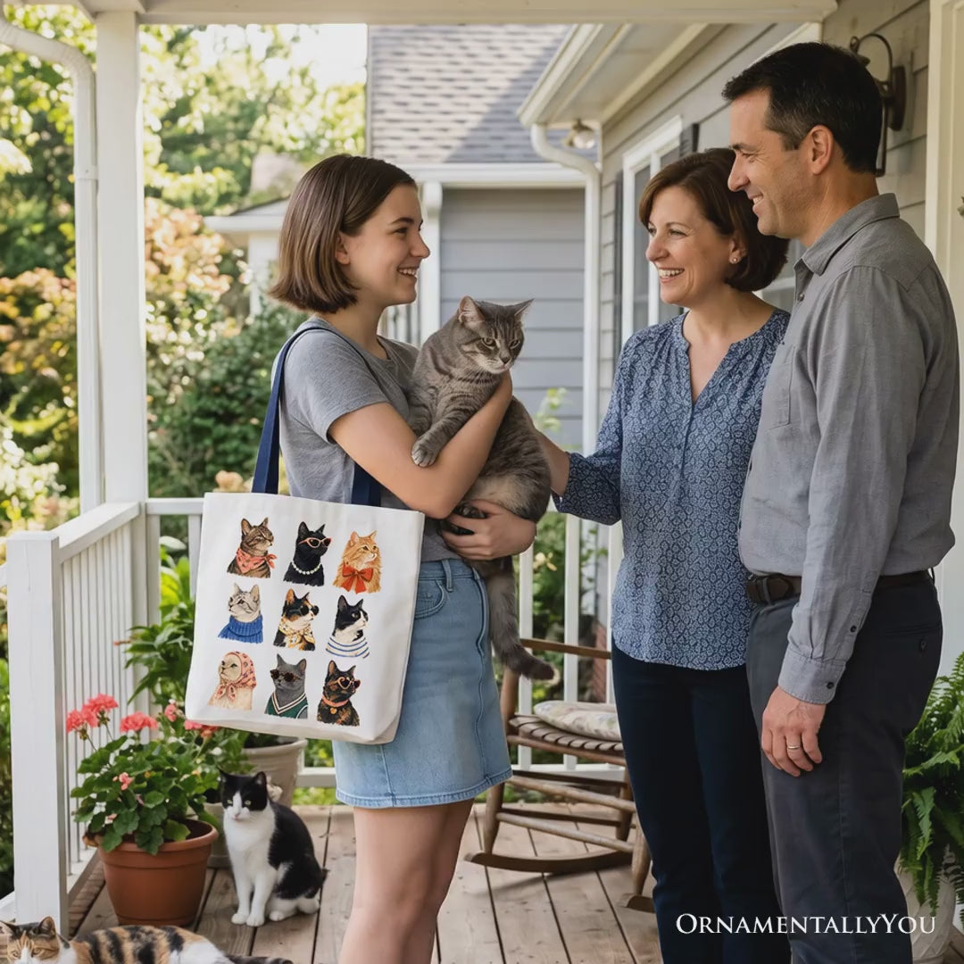 Fashion Colorful Cats Tote Bag, Animals Breeds Summer Gift Shopper