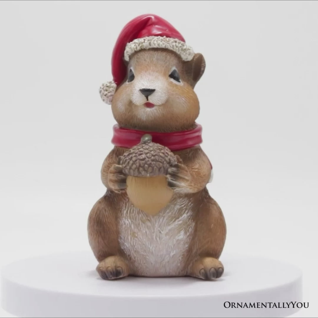 Charming Chipmunk with Santa Hat Figurine, 5" Playful Christmas Rodent Garden Statue