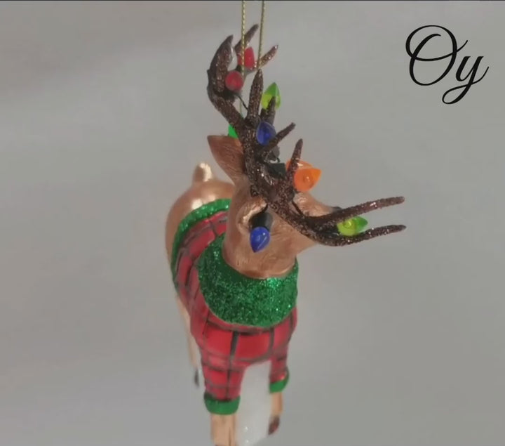 Festive Reindeer Glass Christmas Ornament Figurine