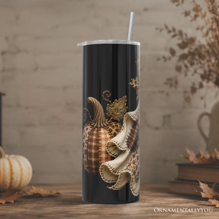 Patchwork Ghost Leopard 20oz Personalized Tumbler With Lid and Stainless Steel Straw, Rustic Fall Halloween Gift Cup