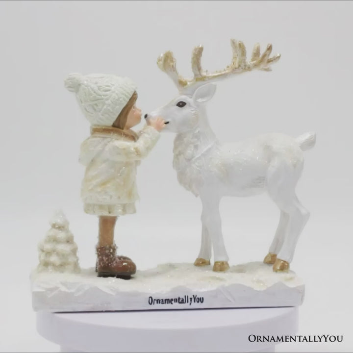 Charming Deer and Little Girl Figurine, 7.5" Vintage Christmas Garden Statue