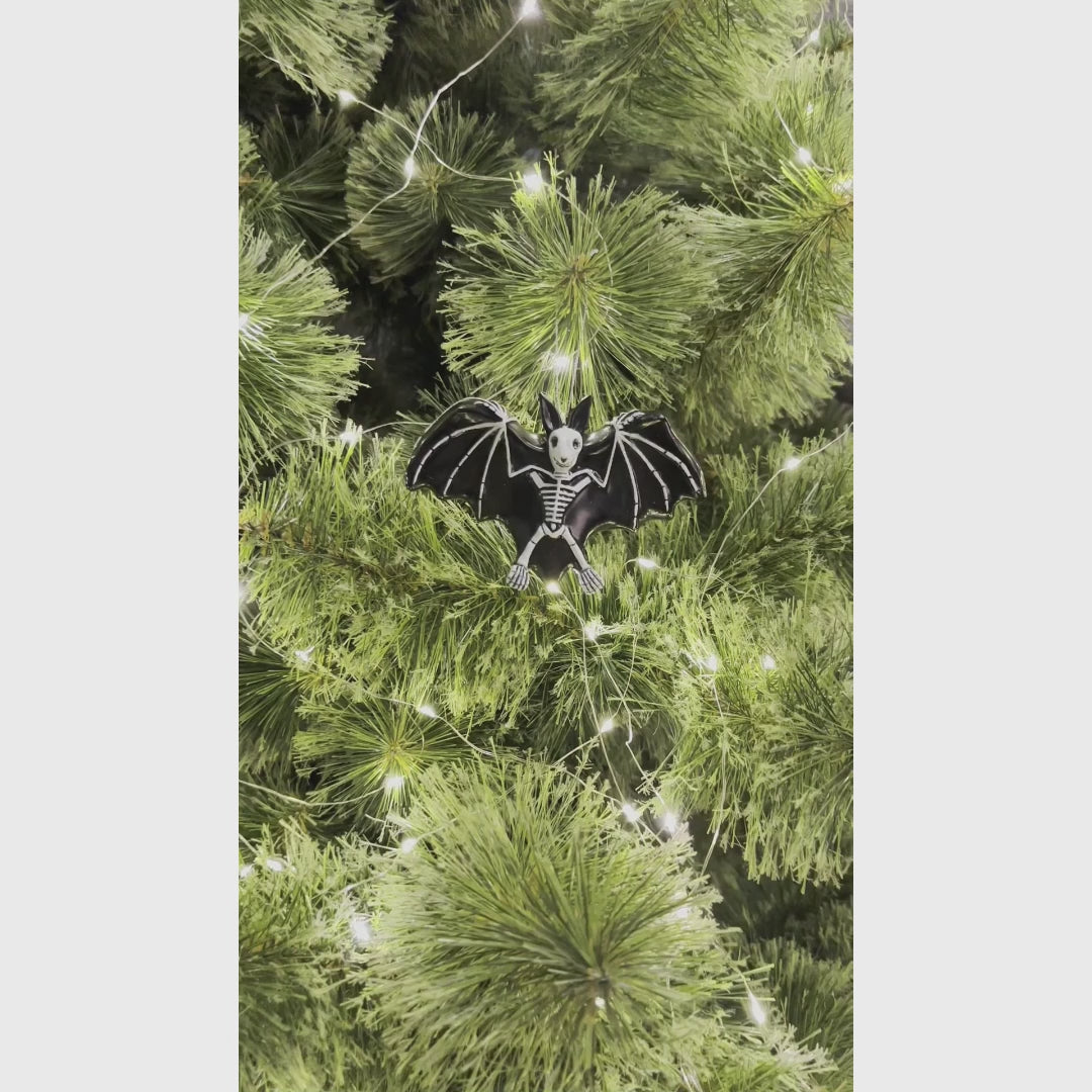 Gothic Bat Skeleton Handcrafted Glass Ornament, Horror Tree Halloween Decor