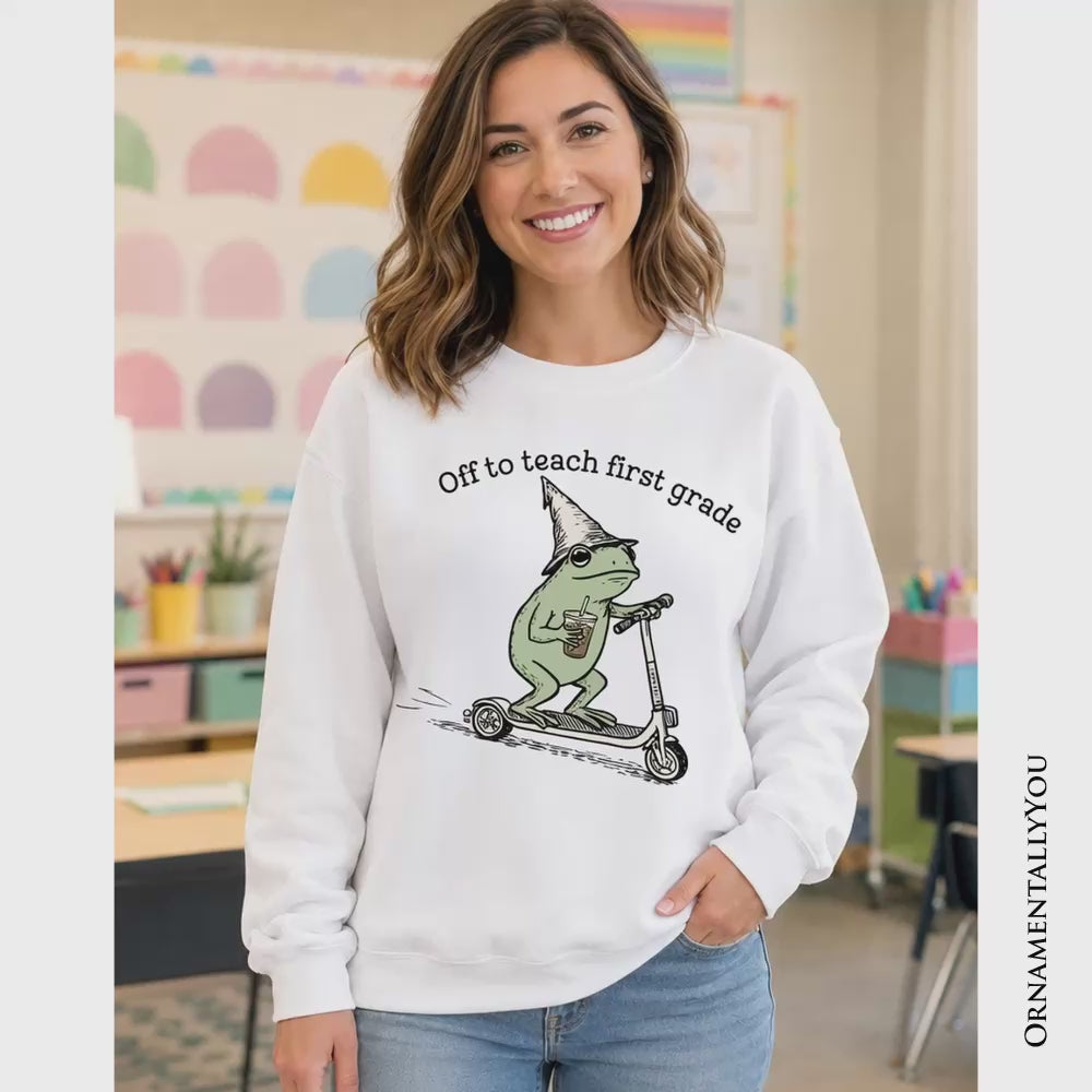 Off to Teach First Grade Frog Sweatshirt, Funny Teachers Sweater