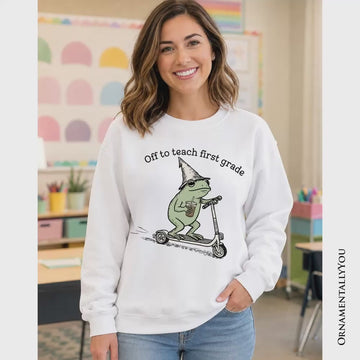 Off to Teach First Grade Frog Sweatshirt, Funny Teachers Sweater