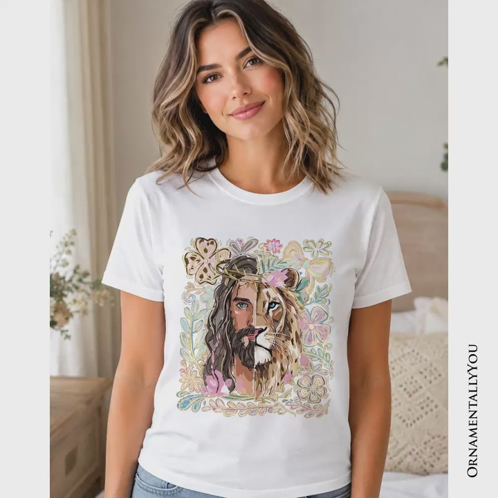Lion of Judah Christian T-Shirt, Floral Jesus Religious Faith Tee