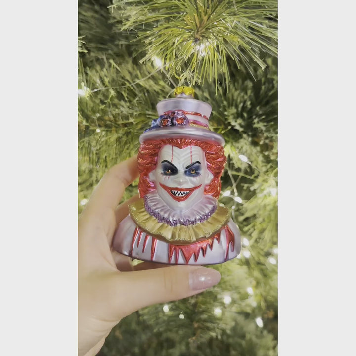 Horror Clown Head Glass Ornament, Gothic Halloween Tree Decor