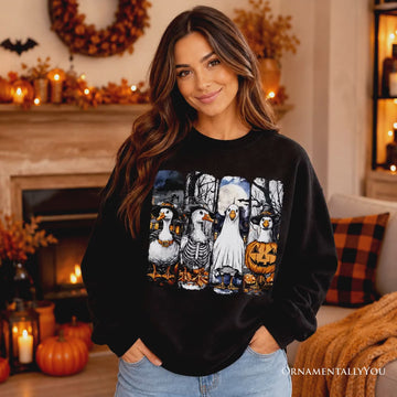 Halloween Goose in Costume Sweatshirt, Spooky Fall Geese Sweater for Bird Enjoyers