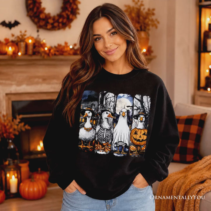 Halloween Goose in Costume Sweatshirt, Spooky Fall Geese Sweater for Bird Enjoyers