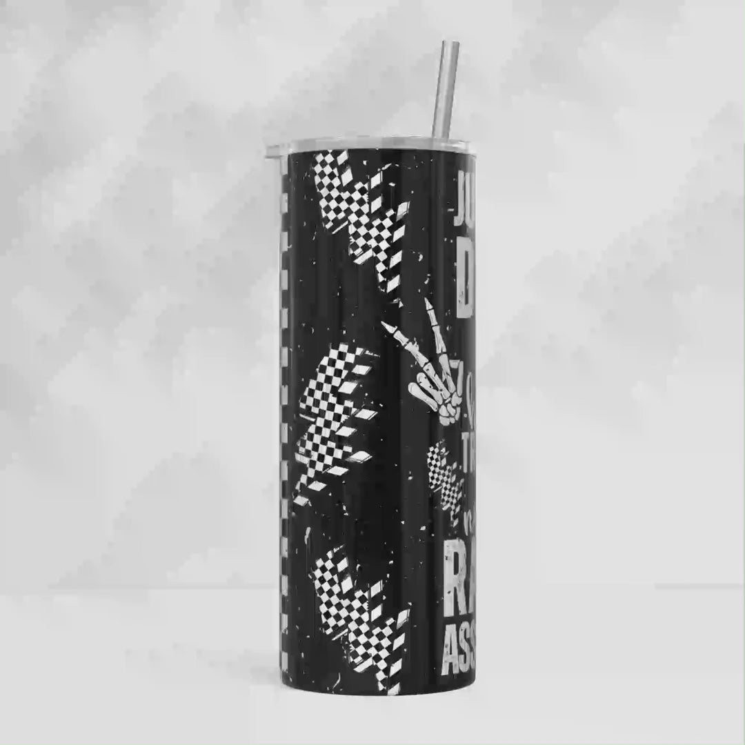 Just A Dad Checkered Lightning 20oz Personalized Tumbler With Lid and Stainless Steel Straw, Sarcastic Father's Day Humor Gift Cup